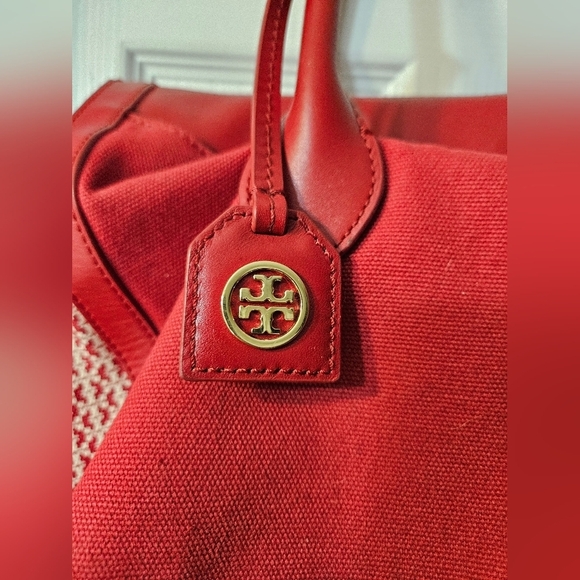 Tory Burch Red Savannah Print Women's Canvas Tote - Picture 3 of 15